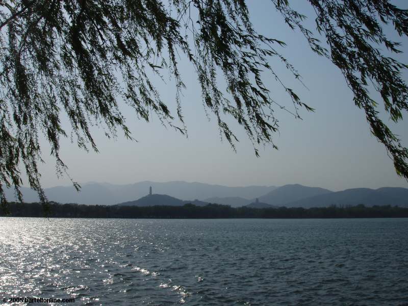 View from an island in Kunming Lake at the Summer Palace in Beijing, China