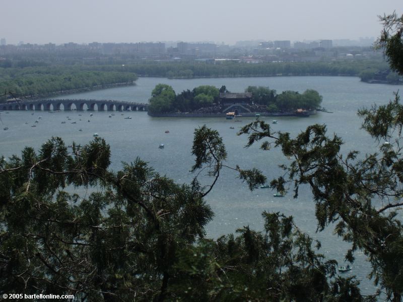 View of Kunming Lake and 17-arch Bridge at the Summer Palace in Beijing, China