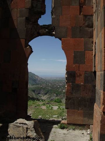 View from inside ruins of Havuts Tar monastery near Garni, Armenia
