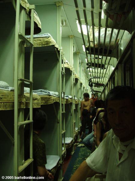 Interior of a typical hard sleeper car on a passenger train in China