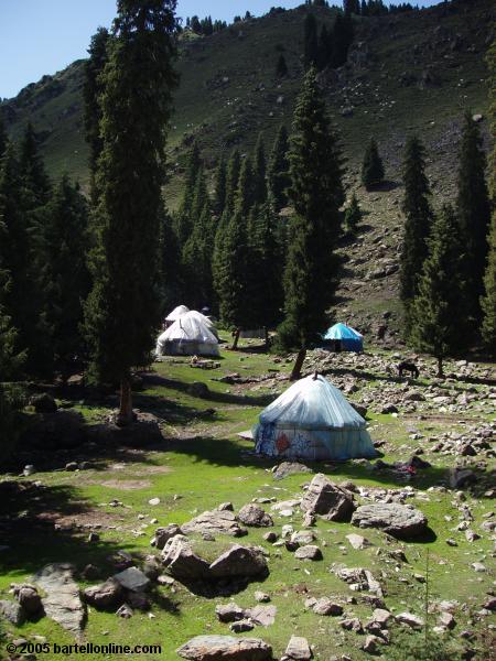 Exterior view of Rashit's Yurts at Tianchi Lake in Xinjiang province, China