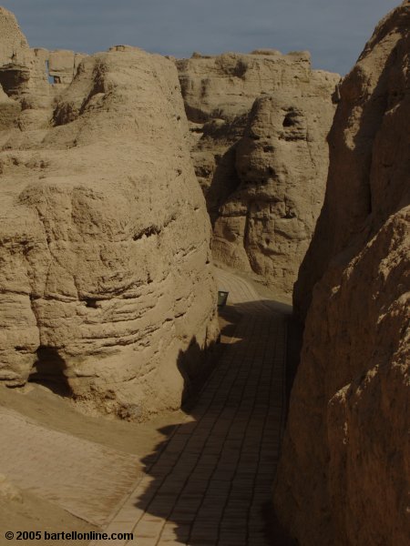 A walkway through Jiaohe Ruins near Turpan, Xinjiang, China